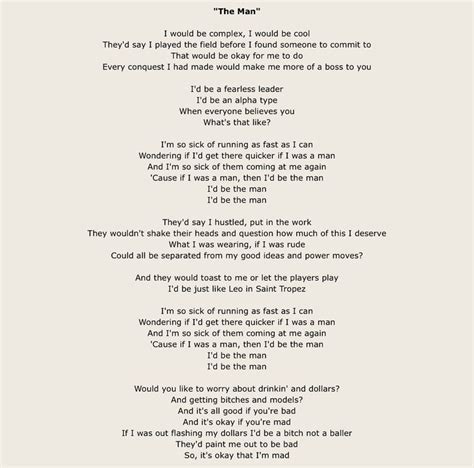 The man song with lyrics - Are you looking for a unique and personalized way to decorate your home? Look no further than printable song lyrics. Whether you are a music enthusiast or simply want to add a touc...